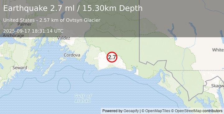Earthquake SOUTHERN ALASKA (2.7 ml) (2025-09-17 18:31:14 UTC)