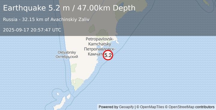 Earthquake OFF EAST COAST OF KAMCHATKA (5.4 mw) (2025-09-17 20:57:47 UTC)