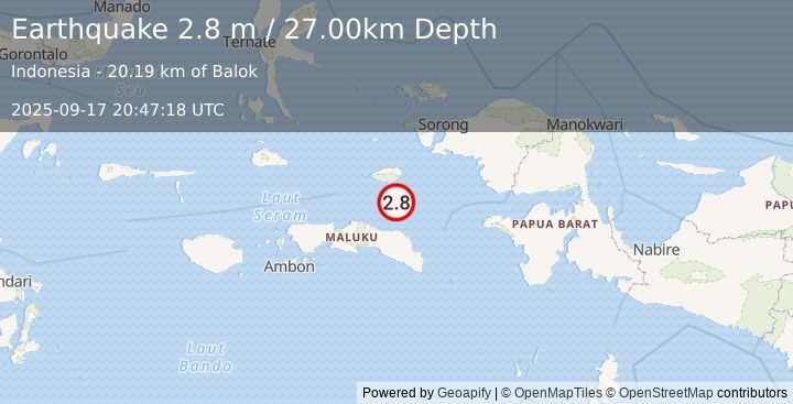 Earthquake CERAM SEA, INDONESIA (2.8 m) (2025-09-17 20:47:18 UTC)