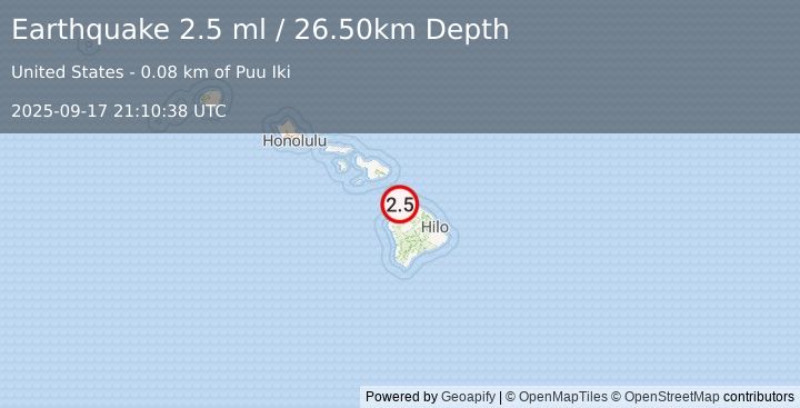 Earthquake HAWAII REGION, HAWAII (2.5 ml) (2025-09-17 21:10:38 UTC)