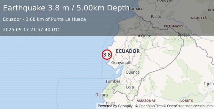 Earthquake NEAR COAST OF ECUADOR (3.8 m) (2025-09-17 21:57:40 UTC)