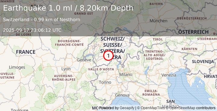 Earthquake SWITZERLAND (1.0 ml) (2025-09-17 23:06:12 UTC)