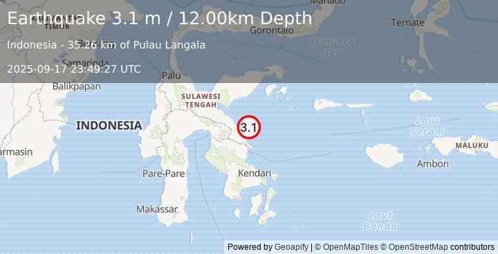 Earthquake SULAWESI, INDONESIA (3.1 m) (2025-09-17 23:49:27 UTC)