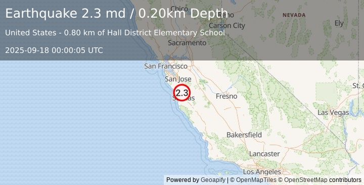 Earthquake CENTRAL CALIFORNIA (2.3 md) (2025-09-18 00:00:05 UTC)