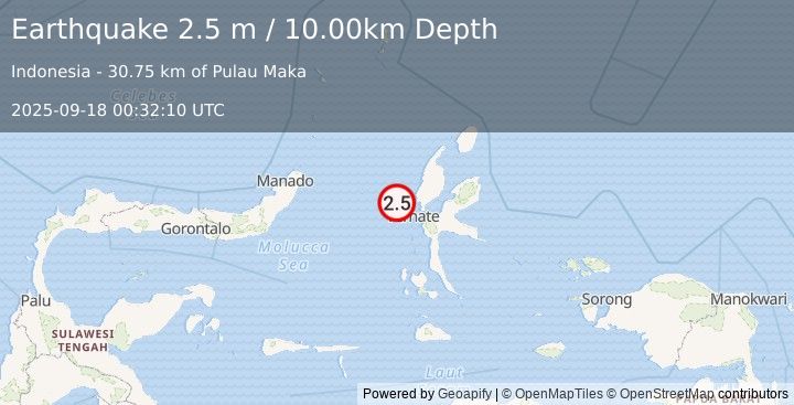 Earthquake HALMAHERA, INDONESIA (2.5 m) (2025-09-18 00:32:10 UTC)