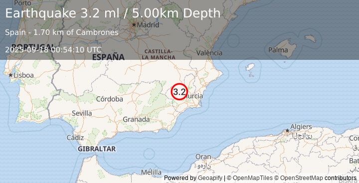 Earthquake SPAIN (3.4 ml) (2025-09-18 00:54:09 UTC)