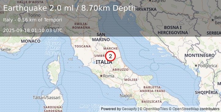 Earthquake CENTRAL ITALY (2.0 ml) (2025-09-18 01:10:03 UTC)