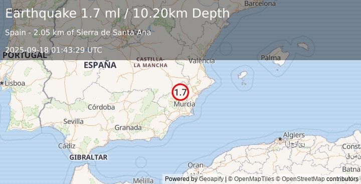 Earthquake SPAIN (1.7 ml) (2025-09-18 01:43:29 UTC)