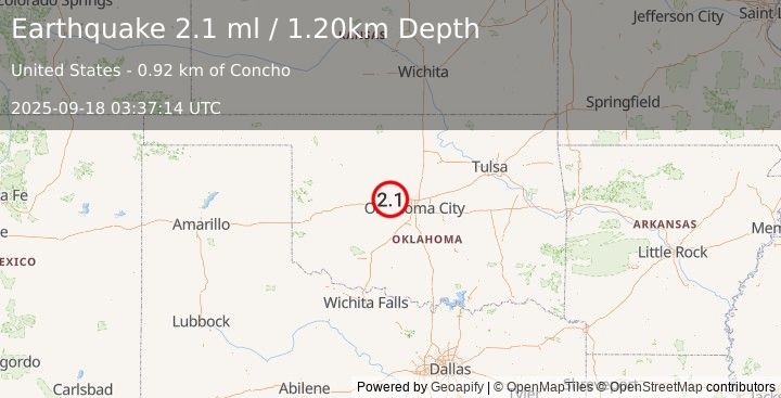 Earthquake OKLAHOMA (2.1 ml) (2025-09-18 03:37:14 UTC)