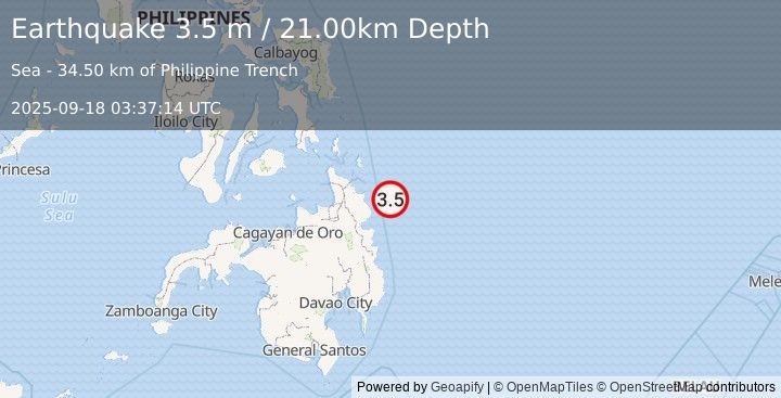 Earthquake MINDANAO, PHILIPPINES (3.5 m) (2025-09-18 03:37:14 UTC)