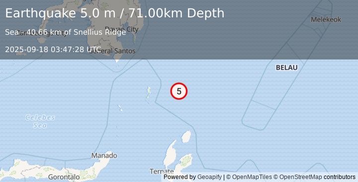 Earthquake KEPULAUAN TALAUD, INDONESIA (5.2 mb) (2025-09-18 03:47:32 UTC)