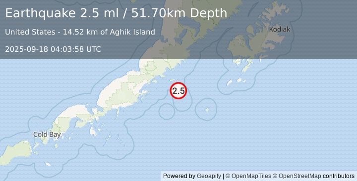 Earthquake ALASKA PENINSULA (2.5 ml) (2025-09-18 04:03:58 UTC)
