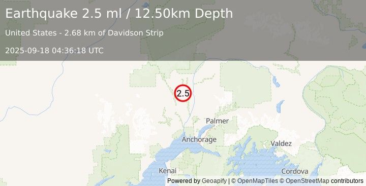 Earthquake CENTRAL ALASKA (2.5 ml) (2025-09-18 04:36:18 UTC)
