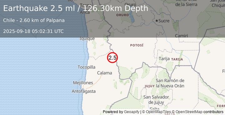 Earthquake ANTOFAGASTA, CHILE (2.5 ml) (2025-09-18 05:02:31 UTC)