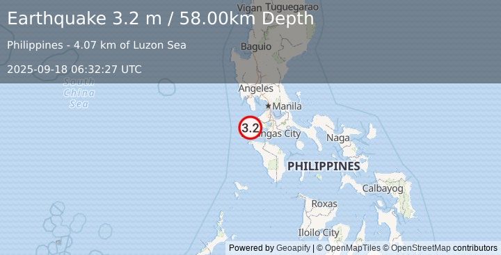 Earthquake MINDORO, PHILIPPINES (3.2 m) (2025-09-18 06:32:27 UTC)