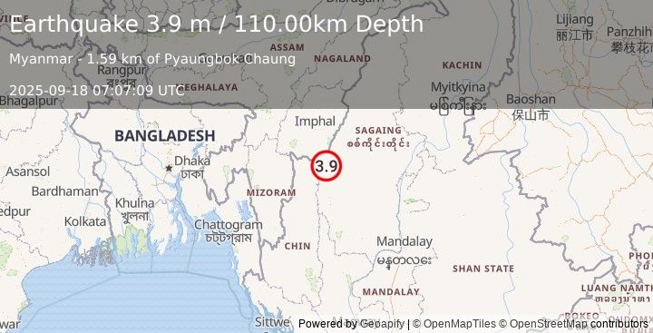 Earthquake MYANMAR (3.9 m) (2025-09-18 07:07:09 UTC)
