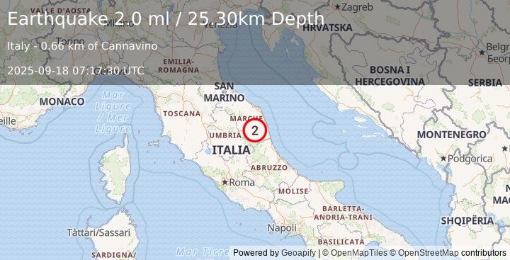 Earthquake CENTRAL ITALY (2.0 ml) (2025-09-18 07:17:30 UTC)