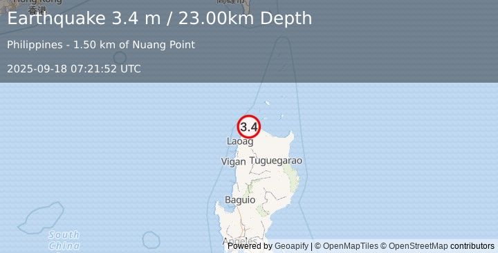 Earthquake LUZON, PHILIPPINES (3.4 m) (2025-09-18 07:21:52 UTC)