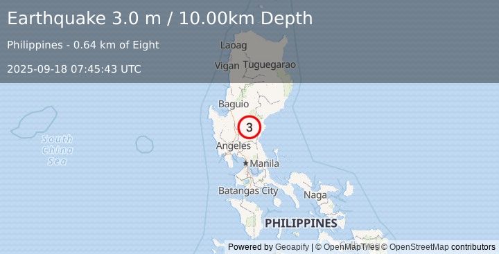 Earthquake LUZON, PHILIPPINES (3.0 m) (2025-09-18 07:45:43 UTC)