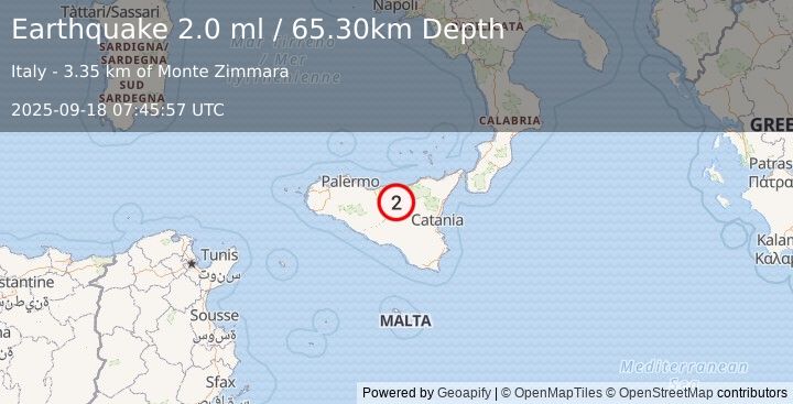 Earthquake SICILY, ITALY (2.0 ml) (2025-09-18 07:45:57 UTC)
