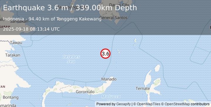 Earthquake CELEBES SEA (3.6 m) (2025-09-18 08:13:14 UTC)