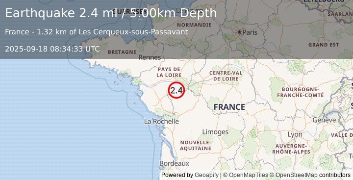 Earthquake FRANCE (2.4 ml) (2025-09-18 08:34:33 UTC)