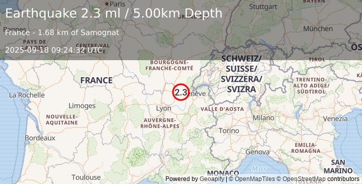 Earthquake FRANCE (2.3 ml) (2025-09-18 09:24:32 UTC)