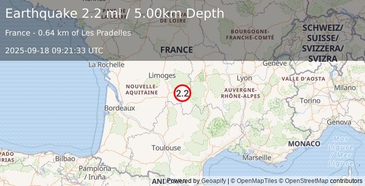 Earthquake FRANCE (2.2 ml) (2025-09-18 09:21:33 UTC)