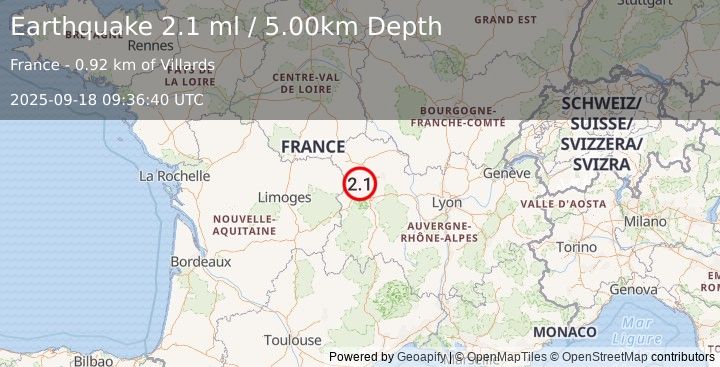 Earthquake FRANCE (2.1 ml) (2025-09-18 09:36:40 UTC)