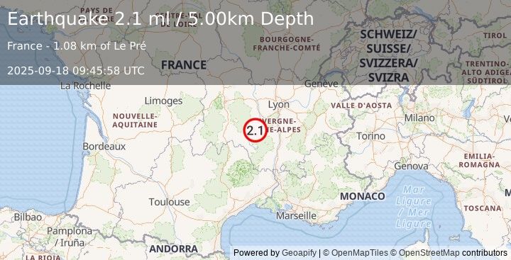 Earthquake FRANCE (2.1 ml) (2025-09-18 09:45:58 UTC)