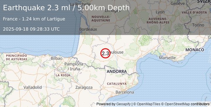 Earthquake FRANCE (2.3 ml) (2025-09-18 09:28:33 UTC)
