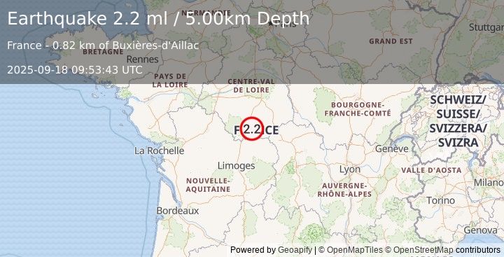 Earthquake FRANCE (2.2 ml) (2025-09-18 09:53:43 UTC)