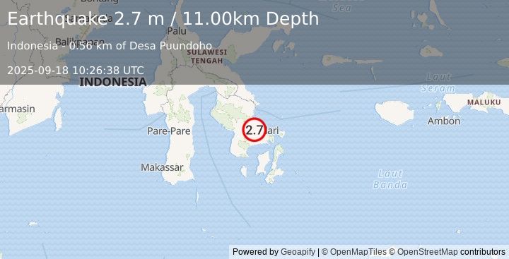 Earthquake SULAWESI, INDONESIA (2.7 m) (2025-09-18 10:26:38 UTC)