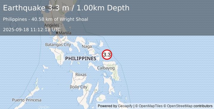 Earthquake CATANDUANES, PHILIPPINES (3.3 m) (2025-09-18 11:12:18 UTC)