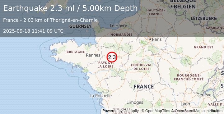 Earthquake FRANCE (2.3 ml) (2025-09-18 11:41:09 UTC)