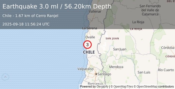Earthquake COQUIMBO, CHILE (3.0 ml) (2025-09-18 11:56:24 UTC)