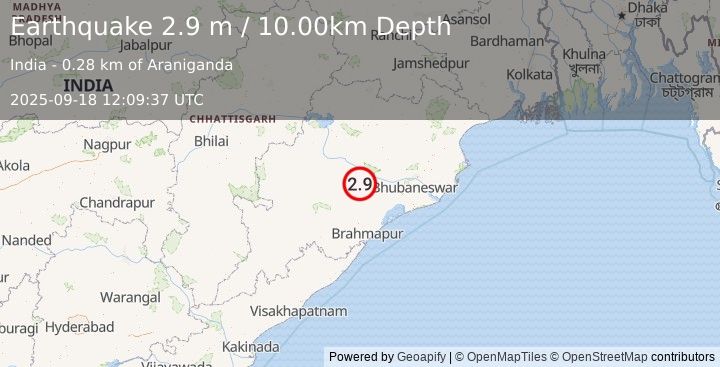 Earthquake ORISSA, INDIA (2.9 m) (2025-09-18 12:09:37 UTC)