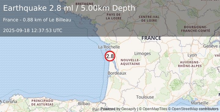 Earthquake FRANCE (2.8 ml) (2025-09-18 12:37:52 UTC)
