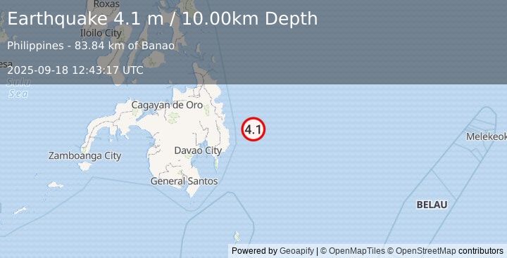 Earthquake PHILIPPINE ISLANDS REGION (4.1 m) (2025-09-18 12:43:17 UTC)
