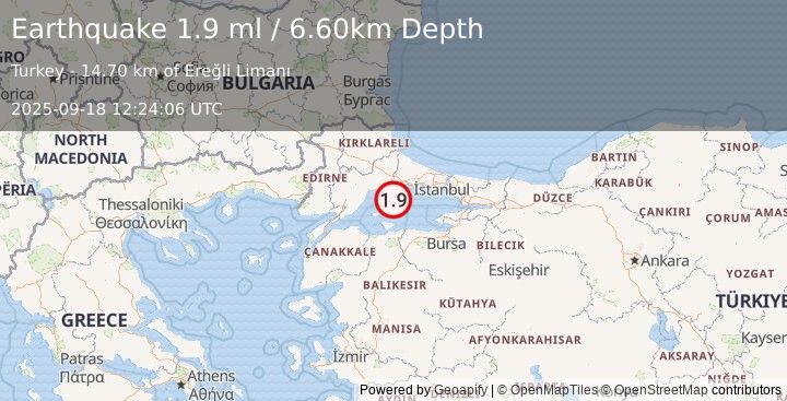 Earthquake WESTERN TURKEY (1.9 ml) (2025-09-18 12:24:06 UTC)