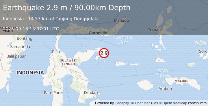 Earthquake SULAWESI, INDONESIA (2.9 m) (2025-09-18 13:07:01 UTC)