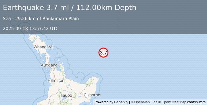 Earthquake OFF E. COAST OF N. ISLAND, N.Z. (3.7 ml) (2025-09-18 13:57:42 UTC)