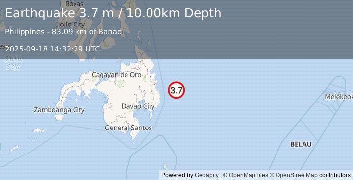 Earthquake PHILIPPINE ISLANDS REGION (3.7 m) (2025-09-18 14:32:29 UTC)