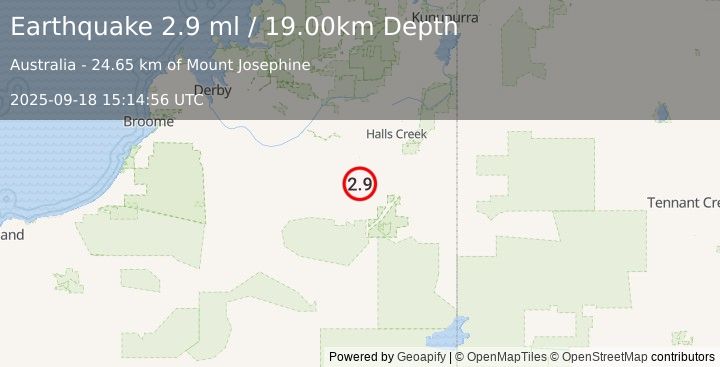 Earthquake WESTERN AUSTRALIA (2.9 ml) (2025-09-18 15:14:56 UTC)