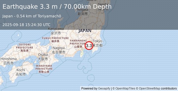 Earthquake NEAR S. COAST OF HONSHU, JAPAN (3.3 m) (2025-09-18 15:24:30 UTC)