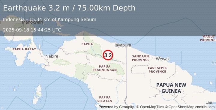 Earthquake PAPUA, INDONESIA (3.2 m) (2025-09-18 15:44:25 UTC)