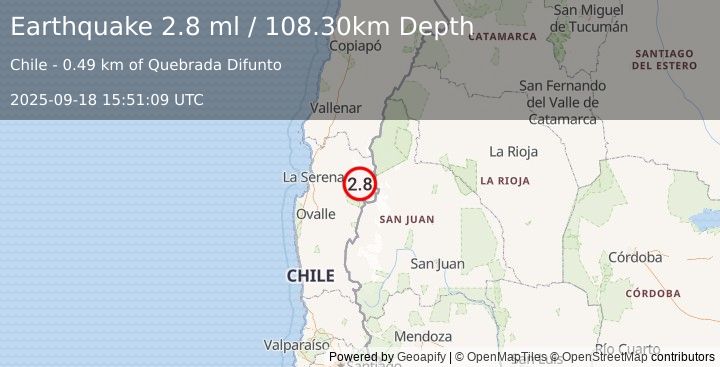 Earthquake COQUIMBO, CHILE (2.8 ml) (2025-09-18 15:51:09 UTC)