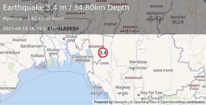 Earthquake INDIA-BANGLADESH BORDER REGION (3.4 m) (2025-09-18 16:33:51 UTC)