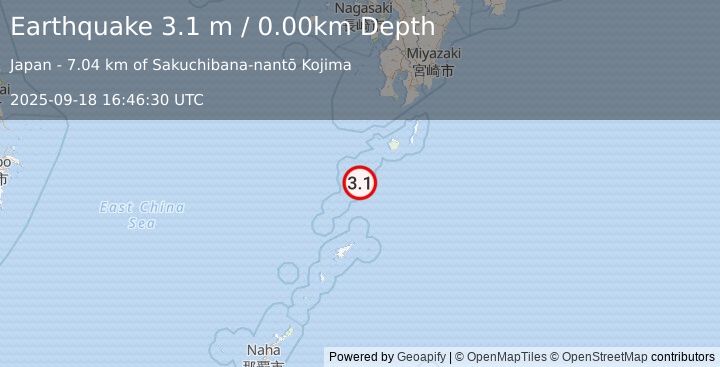 Earthquake RYUKYU ISLANDS, JAPAN (3.1 m) (2025-09-18 16:46:30 UTC)