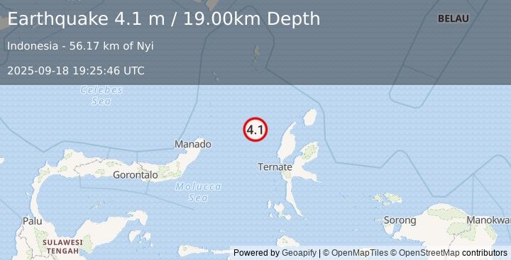 Earthquake MOLUCCA SEA (4.1 m) (2025-09-18 19:25:46 UTC)